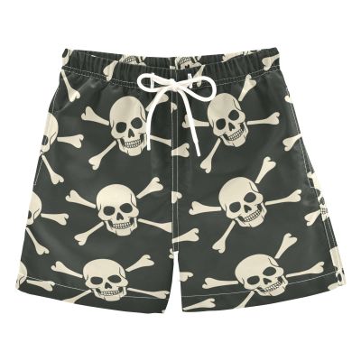 Aflyko Halloween Boys' Board Shorts White Pirate Skull Teens Swim Trunk Girls Bathing Suit All Day Shorts