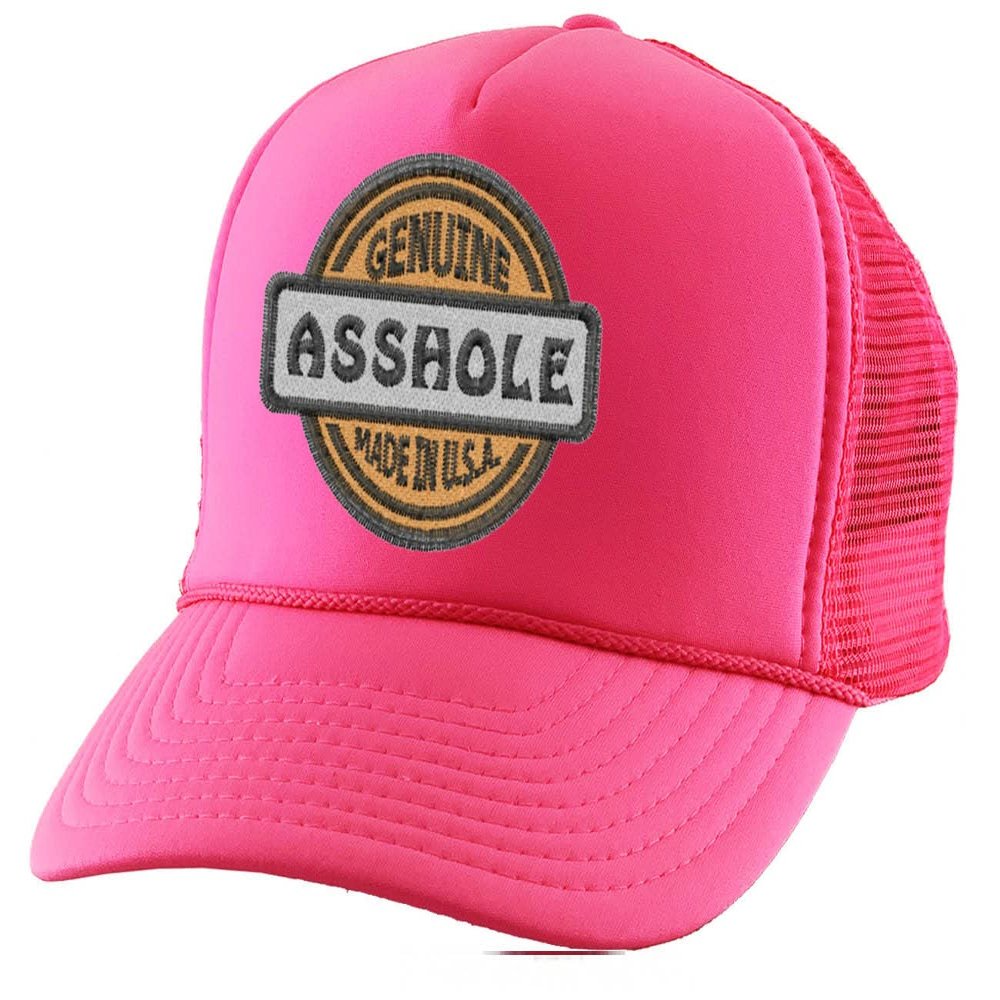 Adult Trucker Hat Genuine Made in USA Hole Embroidered Cotton Vacation Baseball Cap Adjustable Summer Mesh Back (Neon Pink)