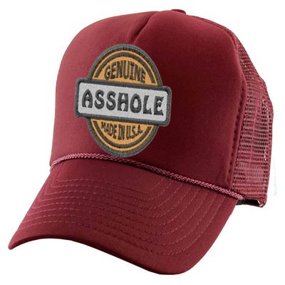 Adult Trucker Hat Genuine Made in USA Hole Embroidered Cotton Vacation Baseball Cap Adjustable Summer Mesh Back (Maroon)