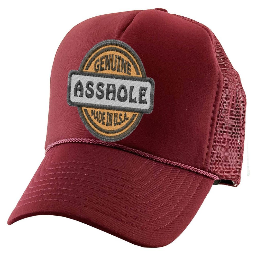 Adult Trucker Hat Genuine Made in USA Hole Embroidered Cotton Vacation Baseball Cap Adjustable Summer Mesh Back (Maroon)