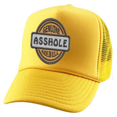 Adult Trucker Hat Genuine Made in USA Hole Embroidered Cotton Vacation Baseball Cap Adjustable Summer Mesh Back (Gold)