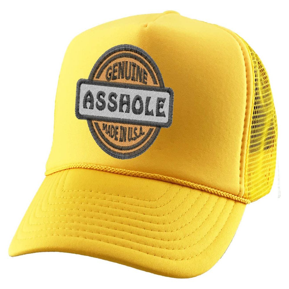 Adult Trucker Hat Genuine Made in USA Hole Embroidered Cotton Vacation Baseball Cap Adjustable Summer Mesh Back (Gold)
