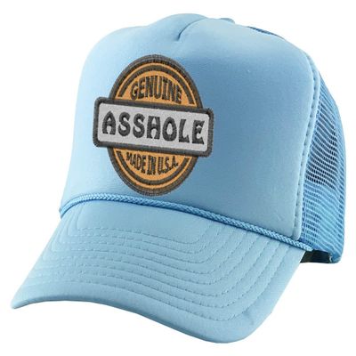 Adult Trucker Hat Genuine Made in USA Hole Embroidered Cotton Vacation Baseball Cap Adjustable Summer Mesh Back (Sky Blue)