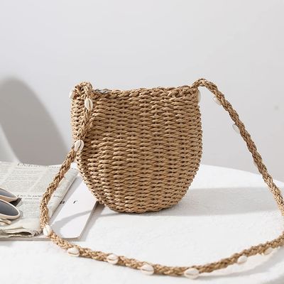 MANFER Womens Straw Woven Tote Large Beach Bag with Zipper Closure, Handmade Woven Handbag Hobo Bag, Summer Beach Shoulder Bag, Cute Shell Bucket Bag Hand Messenger Bag