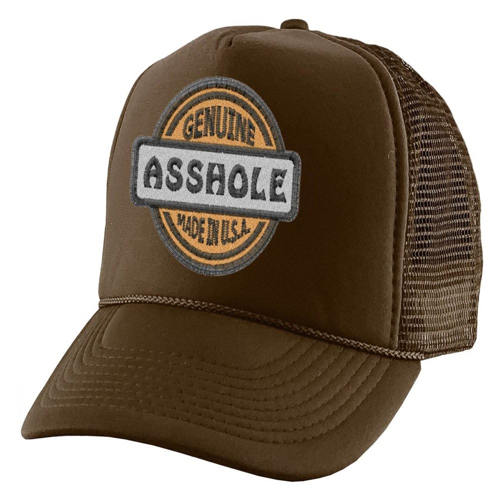 Adult Trucker Hat Genuine Made in USA Hole Embroidered Cotton Vacation Baseball Cap Adjustable Summer Mesh Back (Brown)