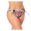 California Waves Women's Multi Color Tropical Print Stretch Cinch Tie Details Moderate Coverage High Waisted Swimsuit Bottom L view 3