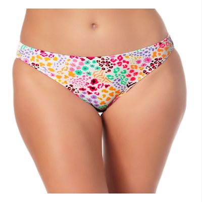 California Waves Women's White Printed Stretch Lined Moderate Coverage Hipster Swimsuit Bottom L