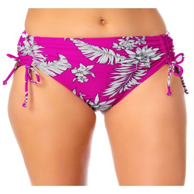 California Waves Juniors High Waist Cinch Tie Sides Bikini Swimsuit Bottoms Pink White Medium