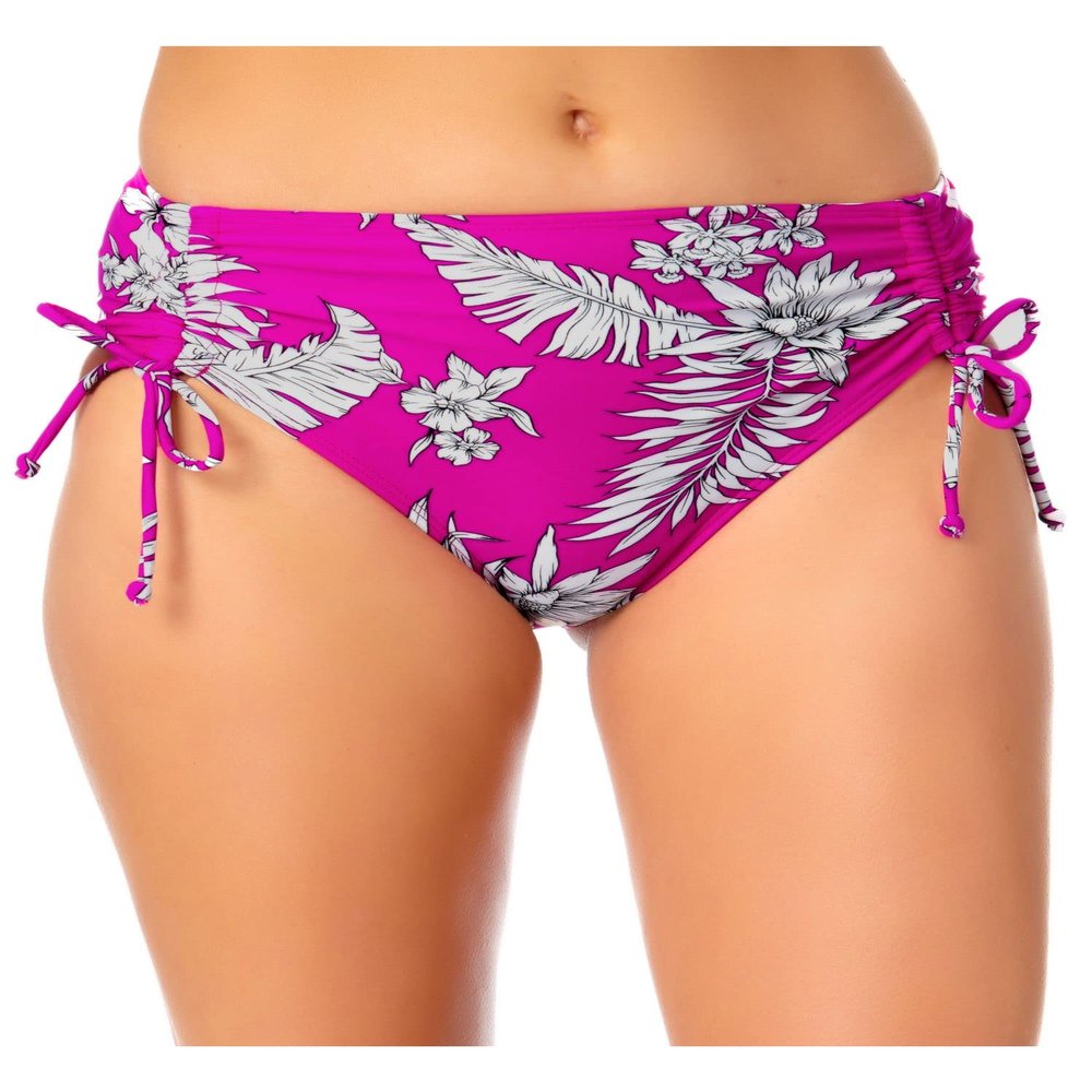 California Waves Juniors High Waist Cinch Tie Sides Bikini Swimsuit Bottoms Pink White Medium
