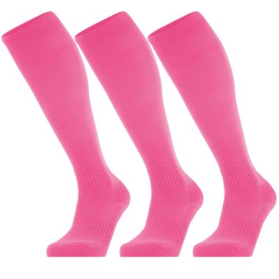 GRAPMKTG 3 Pack Softball Soccer Baseball Socks for Youth Men and Women Football Knee High Socks for Kids Adult Tube Socks for Boys Girls Pink Small
