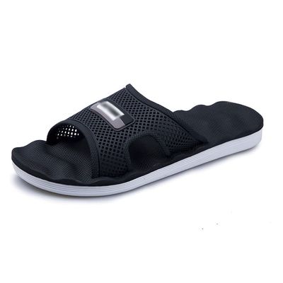 HSQMA Flip Flops Men's Sandals,Summer Bathroom Non-Slip Bath Soft Bottom Shower Slippers Men's Home Household Indoor and Outdoor Wear Fashion Sandals (Color : Black, Size : EUR42)