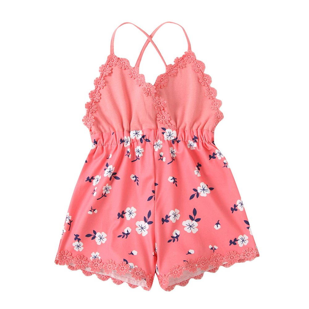 AnFeng Baby Girl Pineapple Clothes Romper Backless Suspender Jumpsuit Printed Toddler Ruffles Girls Floral (Pink, 2-3 Years)