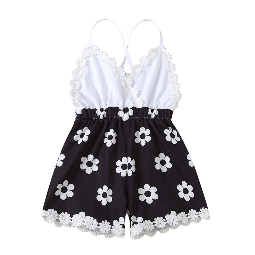 AnFeng Baby Girls Suspender Sunflower Romper Toddler Jumpsuit Backless Ruffles Printed Jumpsuit (Black, 2-3 Years)