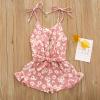 AnFeng Girls Summer Romper Floral Playsuit Strap Romper Summer Outfits Clothes Elastic Waisted Shorts (Pink, 3-4 Years) view 2