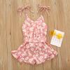AnFeng Girls Summer Romper Floral Playsuit Strap Romper Summer Outfits Clothes Elastic Waisted Shorts (Pink, 3-4 Years) view 3