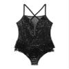 iiniim Women's Shiny Sequins Tassel Latin Jazz Dance Leotard Bodysuit Crisscross Back Lyrical Dance Costume 2_Black Medium view 3