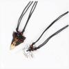 2pcs Artificial Bone Carving Shark Tooth Pendant Necklace Set Leather Shark Teeth Fossil Adjustable Cord for Men Summer Beach Surfer Cool Prehistoric Jewelry view 2