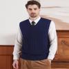 Kallspin Mens Wool Blended Cable Knit Vest Sweater V Neck Relaxed Fit Sleeveless Pullovers (Navy Blue Large) view 2