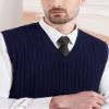 Kallspin Mens Wool Blended Cable Knit Vest Sweater V Neck Relaxed Fit Sleeveless Pullovers (Navy Blue Large) view 3