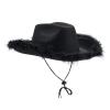 Chloefairy Cowboy Hats for Women,White Pink Cowgirl Hat with Fluffy Feather Trim,Cow Girl Hat Costume Party Play Dress Up (Solid Black) view 1