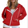 Dokotoo Womes Fall Solid Color Full Zip Up Hoodie Long Sleeve Hooded Sweatshirts Pockets Jacket Coat for Women Teen Girls 2025 Fashion Casual Red Medium view 1