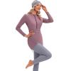 AWIBMK Womens Muslim Swimsuits Long Sleeve Printed Top Swim Pants with Chest Pads Full Coverage Swimwear Modest Islamic Hijab Ladies Beachwear Swimming Burkini Bathing Suit 3PCS Purple Pink Large view 3