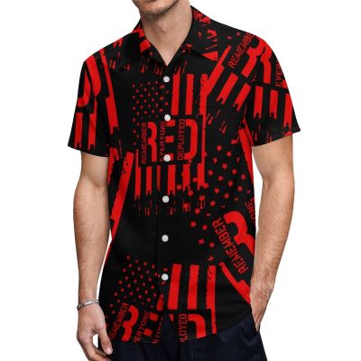 R.E.D Remember Everyone Deployed Red Friday Printed Men's Short-Sleeve Shirt Regular-Fit Button Down Shirts with Pocket