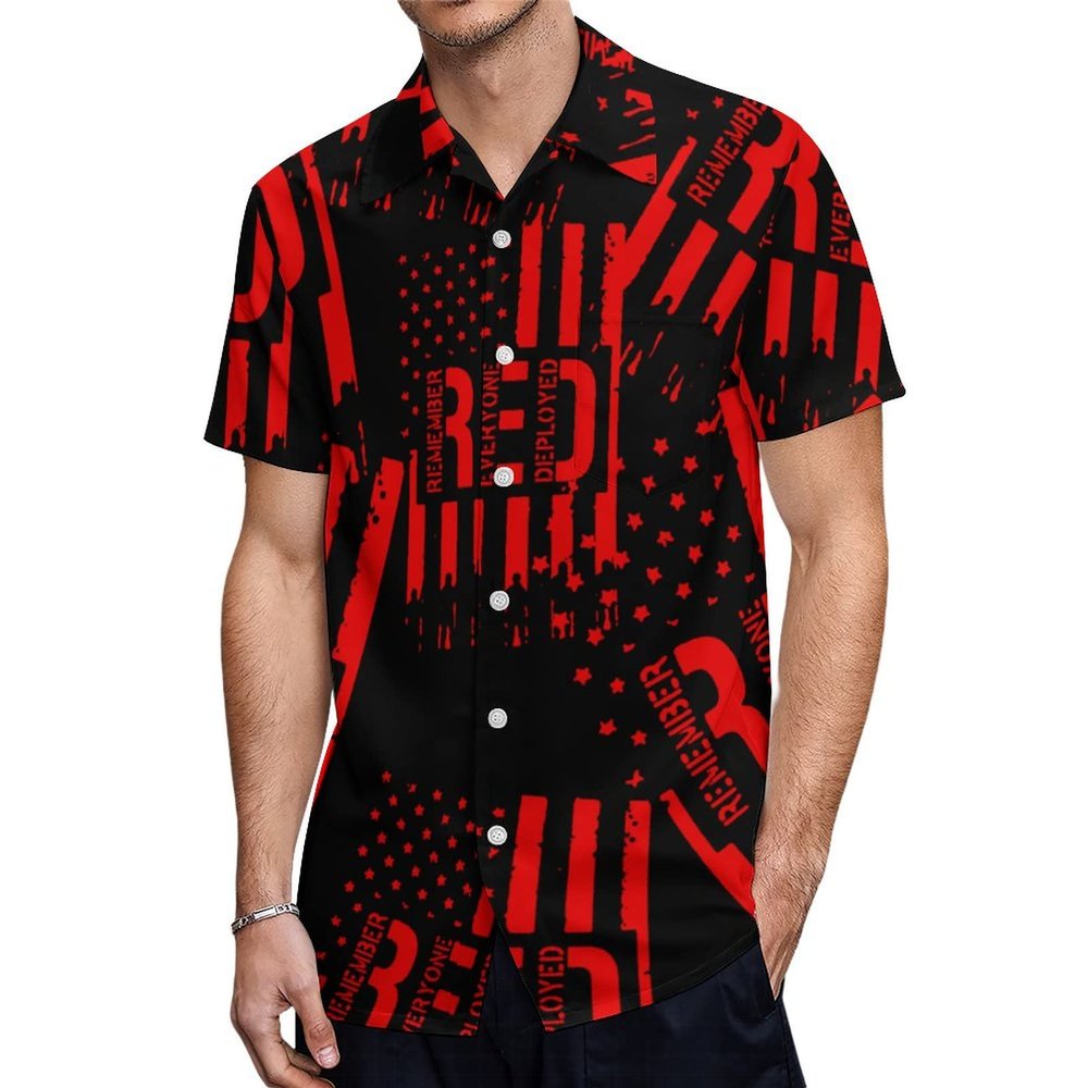 R.E.D Remember Everyone Deployed Red Friday Printed Men's Short-Sleeve Shirt Regular-Fit Button Down Shirts with Pocket