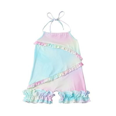 AnFeng Floral Dress 3 4 Sleeve Tie-Dyed Backless Piece Toddler Girls Jumpsuit Ruffle Romper Suspenders One (Blue, 9-12 Months)