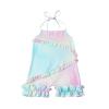 AnFeng Floral Dress 3 4 Sleeve Tie-Dyed Backless Piece Toddler Girls Jumpsuit Ruffle Romper Suspenders One (Blue, 9-12 Months) view 1