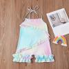 AnFeng Floral Dress 3 4 Sleeve Tie-Dyed Backless Piece Toddler Girls Jumpsuit Ruffle Romper Suspenders One (Blue, 9-12 Months) view 2
