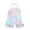 AnFeng Floral Dress 3 4 Sleeve Tie-Dyed Backless Piece Toddler Girls Jumpsuit Ruffle Romper Suspenders One (Blue, 9-12 Months) view 3