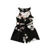 AnFeng Girls Summer Crew Neck Romper Halter Long Pants Jumpsuit Floral Wide Leg Jumpsuit Halter Tie Knot (Black, 3-4 Years) view 1