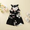 AnFeng Girls Summer Crew Neck Romper Halter Long Pants Jumpsuit Floral Wide Leg Jumpsuit Halter Tie Knot (Black, 3-4 Years) view 2