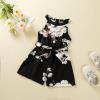 AnFeng Girls Summer Crew Neck Romper Halter Long Pants Jumpsuit Floral Wide Leg Jumpsuit Halter Tie Knot (Black, 3-4 Years) view 3