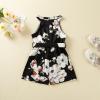 AnFeng Girls Summer Crew Neck Romper Halter Long Pants Jumpsuit Floral Wide Leg Jumpsuit Halter Tie Knot (Black, 3-4 Years) view 4