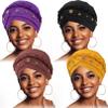 4 Pack Women's Turban Cap, Beaded Headscarf Beanie, African Braid Turban Cap for Women, Twisted Beaded Wrap Hat (Black, Purple, Brown, Yellow) view 1