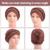 4 Pack Women's Turban Cap, Beaded Headscarf Beanie, African Braid Turban Cap for Women, Twisted Beaded Wrap Hat (Black, Purple, Brown, Yellow) view 3