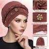 4 Pack Women's Turban Cap, Beaded Headscarf Beanie, African Braid Turban Cap for Women, Twisted Beaded Wrap Hat (Black, Purple, Brown, Yellow) view 4