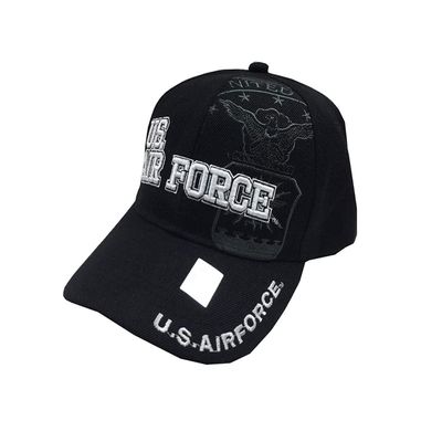 Ashen Fane Military Air Force Premium 6 Panel Adjustable Veteran Baseball Cap, Black Text