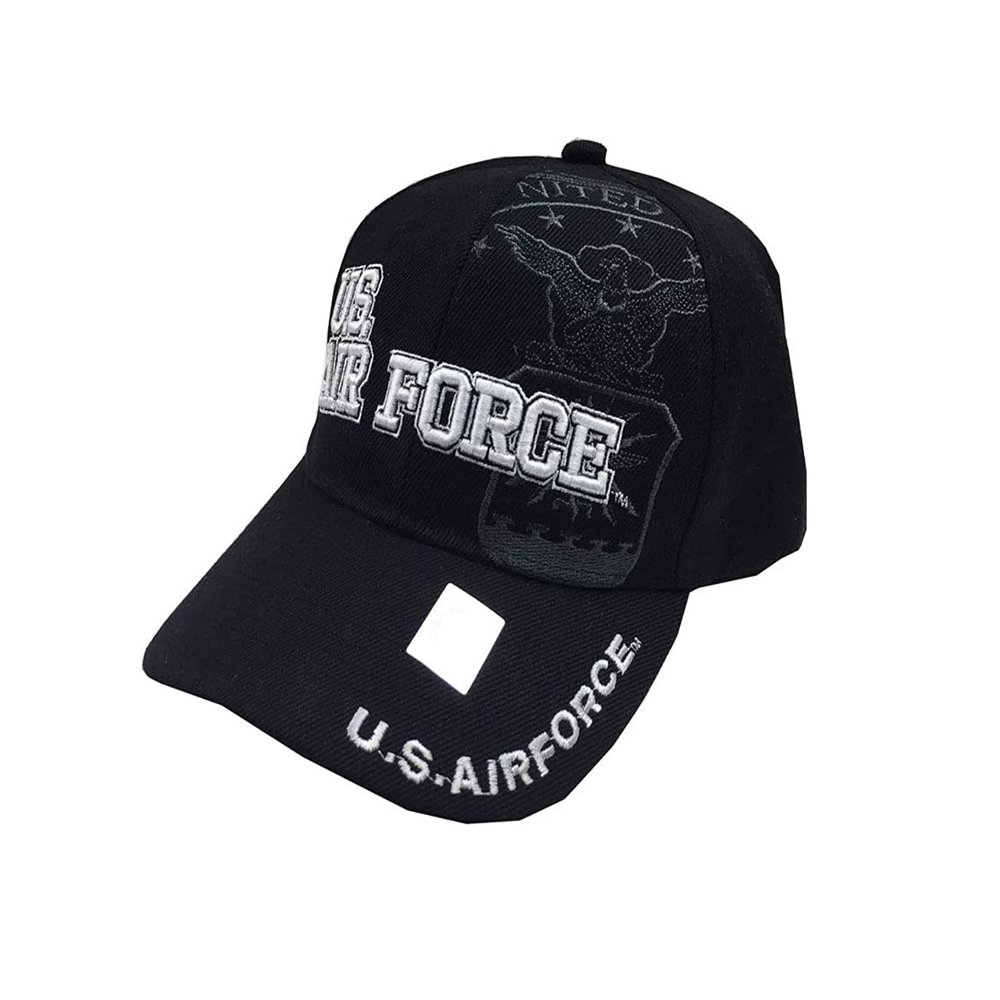 Ashen Fane Military Air Force Premium 6 Panel Adjustable Veteran Baseball Cap, Black Text