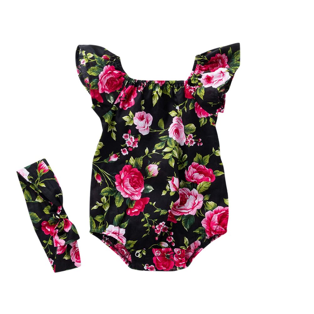 AnFeng Girls Solid Sling Jumpsuits Halter Long Pants Jumpsuit Floral Wide Leg Jumpsuit Elastic Waisted (Red, 12-24 Months)