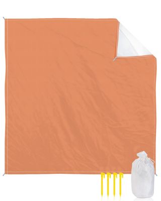 ALAGEO Beach Blanket Solid Color Sandproof Waterproof Beach Mat Orange Sand Free Mat Quick Drying Beach Essentials for Vacation Lightweight with 4 Stakes & Corner Pockets 118"x108"