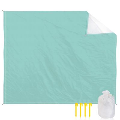 ALAGEO Beach Blanket Solid Teal Color Sandproof Waterproof Beach Mat Light Cyan Sand Free Mat Quick Drying Beach Essentials for Vacation Lightweight with 4 Stakes & Corner Pockets 108"x84"