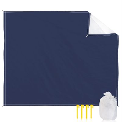ALAGEO Beach Blanket Solid Blue Color Sandproof Waterproof Beach Mat Dark Blue Sand Free Mat Quick Drying Beach Essentials for Vacation Lightweight with 4 Stakes & Corner Pockets 118"x108"