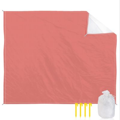 ALAGEO Beach Blanket Solid Color Sandproof Waterproof Beach Mat Coral Red Sand Free Mat Quick Drying Beach Essentials for Vacation Lightweight with 4 Stakes & Corner Pockets 108"x84"