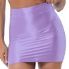 Manyakai Women Glossy Elastic Waistband Pencil Skirts Athletic Workout Casual A-line High Waist Miniskirts Purple X-Large view 1