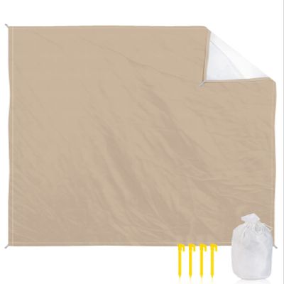 ALAGEO Beach Blanket Solid Color Sandproof Waterproof Beach Mat Light Khaki Sand Free Mat Quick Drying Beach Essentials for Vacation Lightweight with 4 Stakes & Corner Pockets 118"x108"