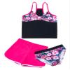 Moggemol Kids Girls 3 Piece Tankini Swimsuit Floral Print Top with Boyshorts Bottoms Bathing Suit Swimwear Flower 6 Years view 3