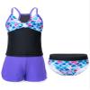 Moggemol Kids Girls 3 Piece Tankini Swimsuit Floral Print Top with Boyshorts Bottoms Bathing Suit Swimwear Fish Scales 14 Years view 1